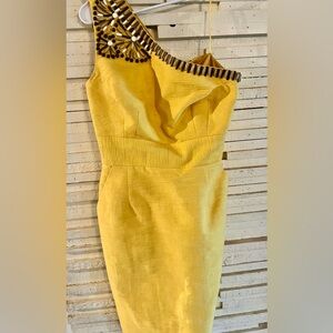 Trina Turk Yellow Muni Dress with Beaded detail.
